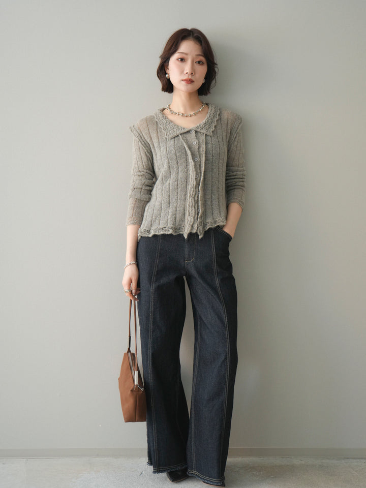 [予約]センターステッチストレッチカットオフデニムパンツ/onewash