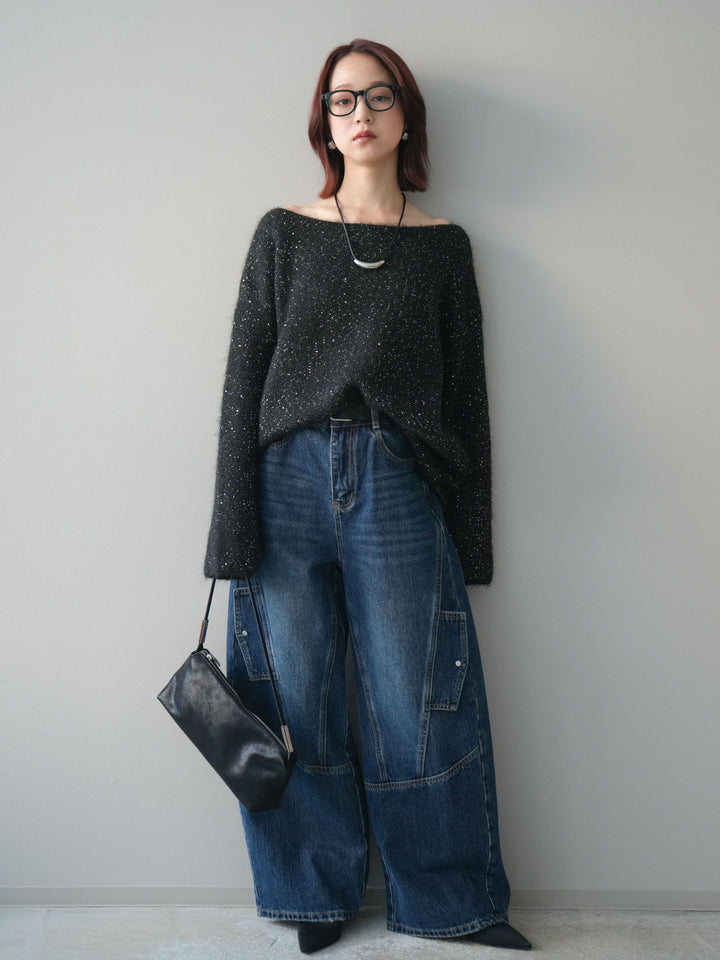 [予約]カーゴデザインコクーンデニムパンツ/navy