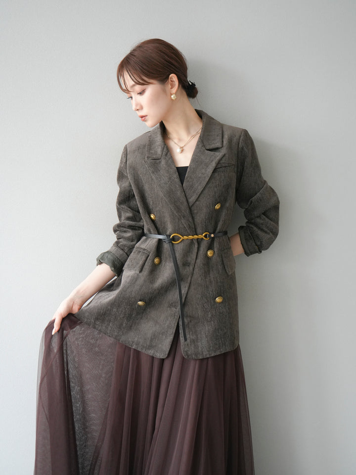 [予約]ベロアダブルジャケット/ブラウン