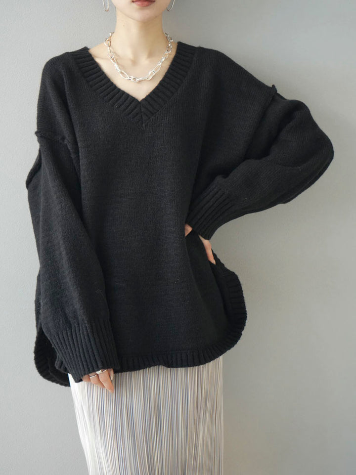[Pre-order] Round Hem Over Knit Pullover/Black