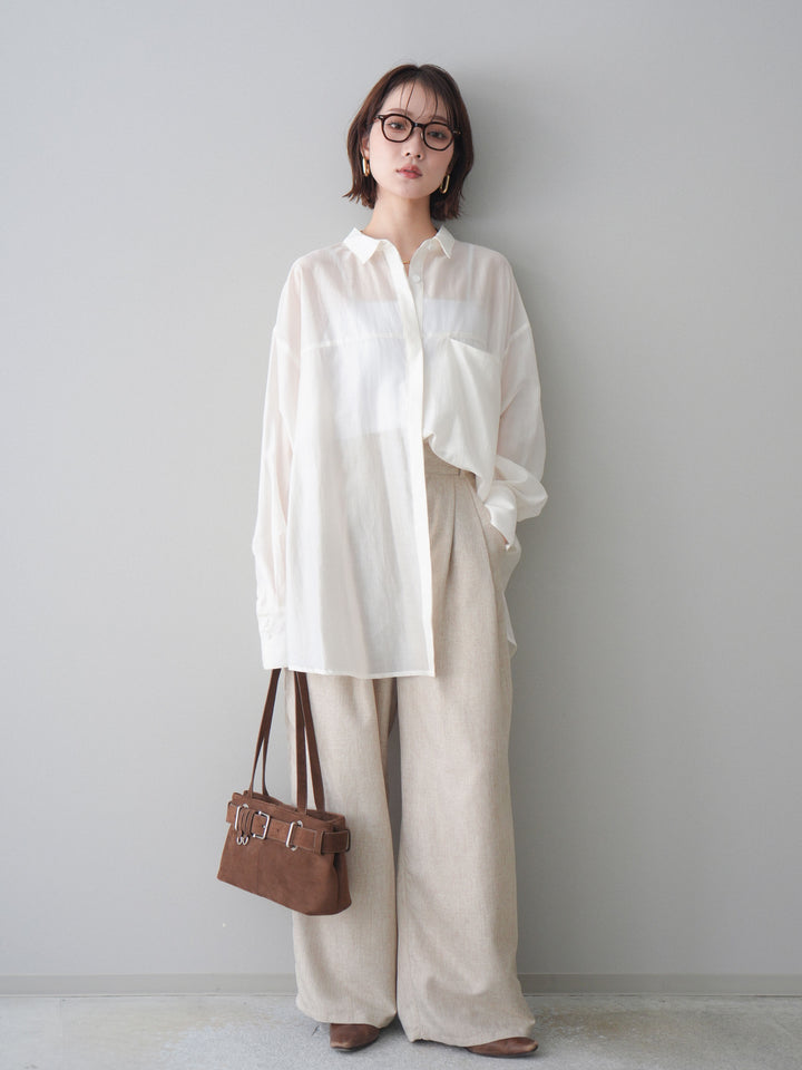 [予約]リネンライクタックワイドパンツ/oatmeal