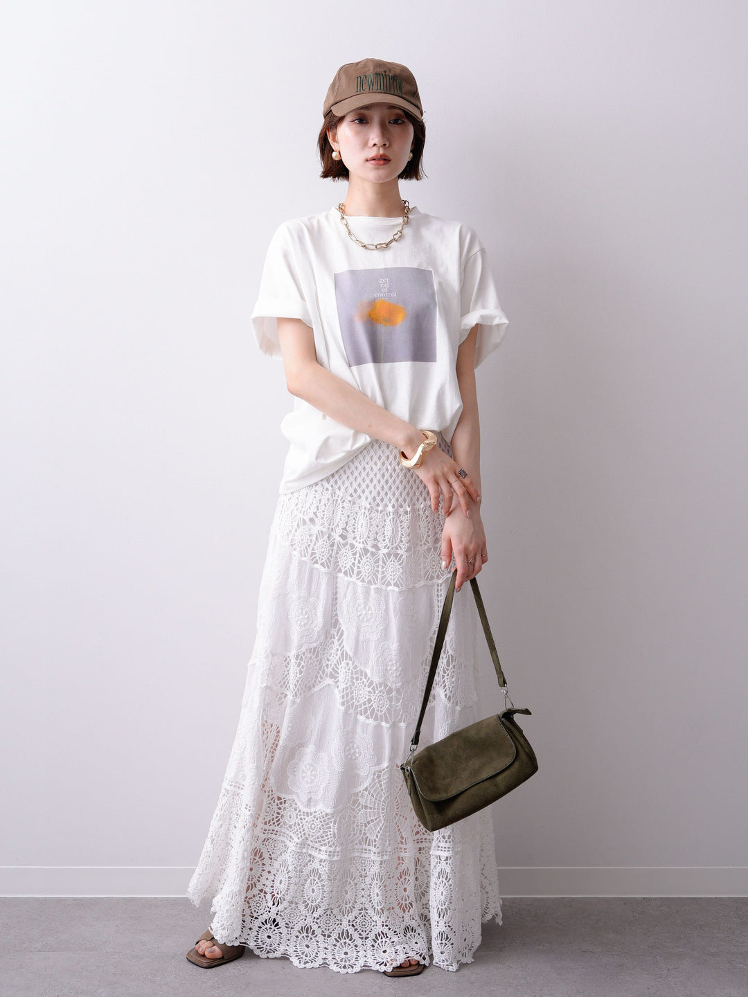 [SET]ニュアンスフローラルフォトTEE+クロシェマキシスカート(2set)