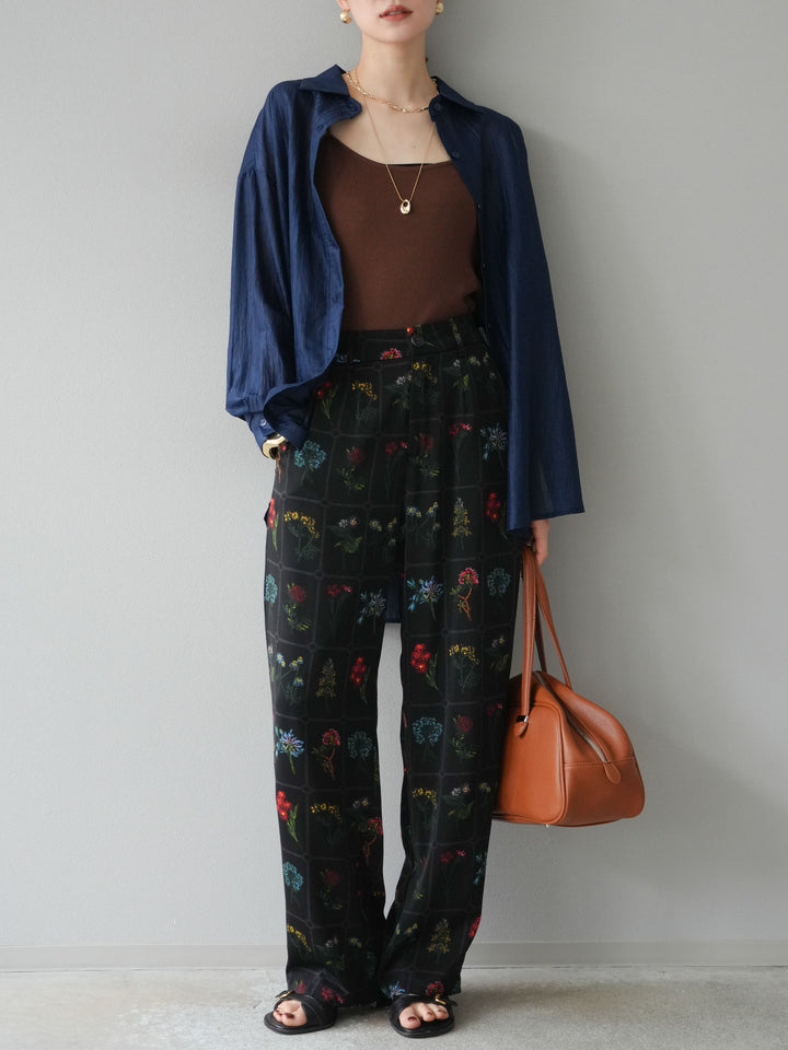 [予約]パッチワークフラワープリントイージーパンツ/ブラック