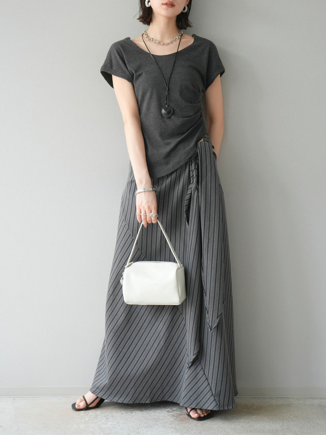 [予約]サイド巻きツイルスカート/ストライプ