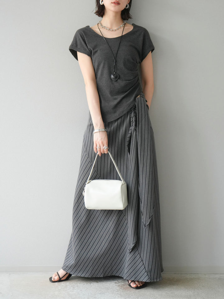 [予約]サイド巻きツイルスカート/ストライプ