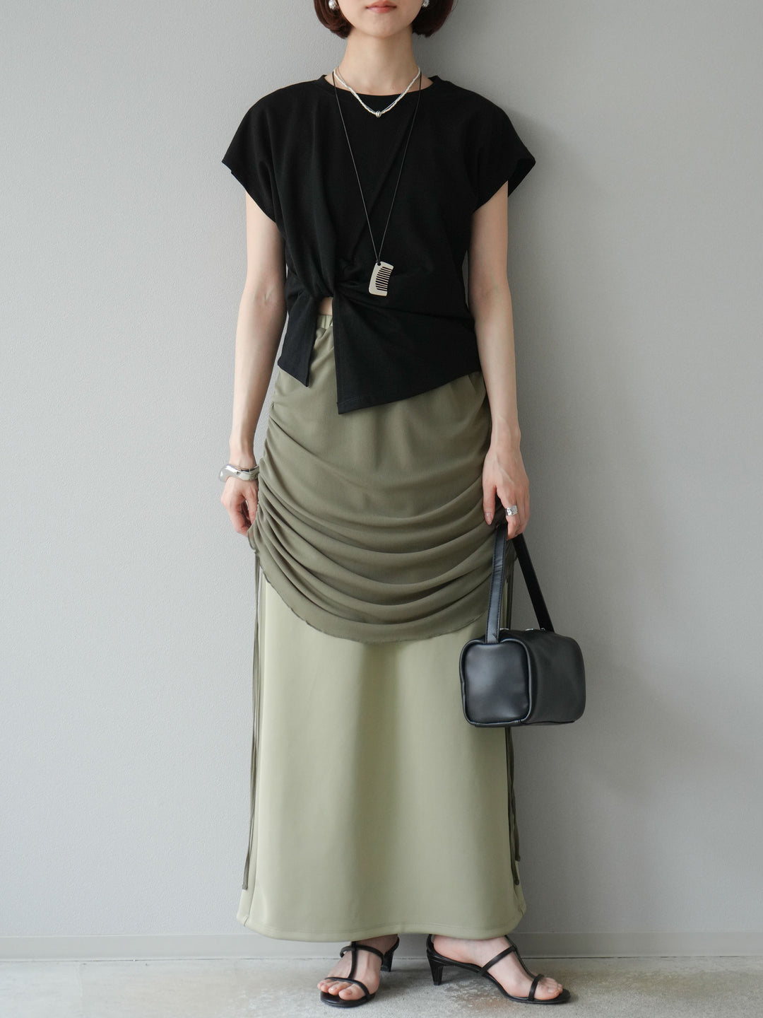 [予約]シアーレイヤードタイトスカート/ライトグリーン