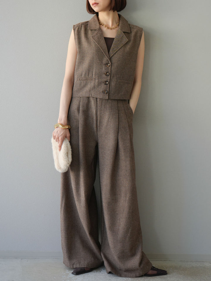 [予約]ツイードタッチタックワイドパンツ/ブラウン