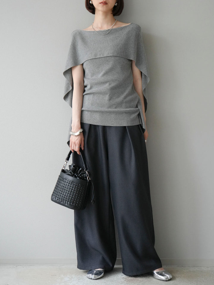 [予約]レザーパイピングタックワイドパンツ/グレー