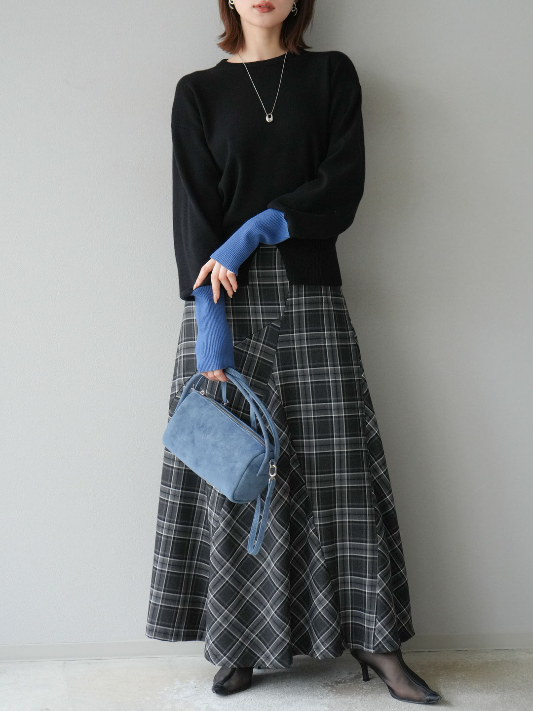 [予約]チェック柄マーメイドスカート/ブラック
