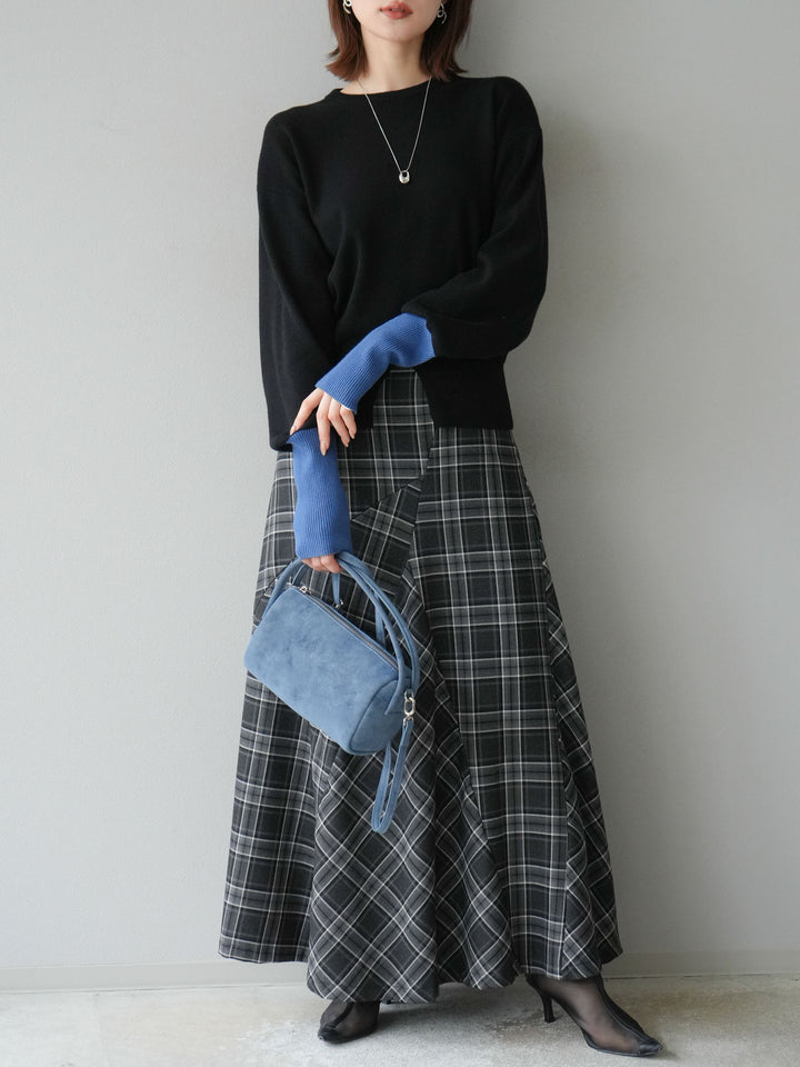 [予約]チェック柄マーメイドスカート/ブラック
