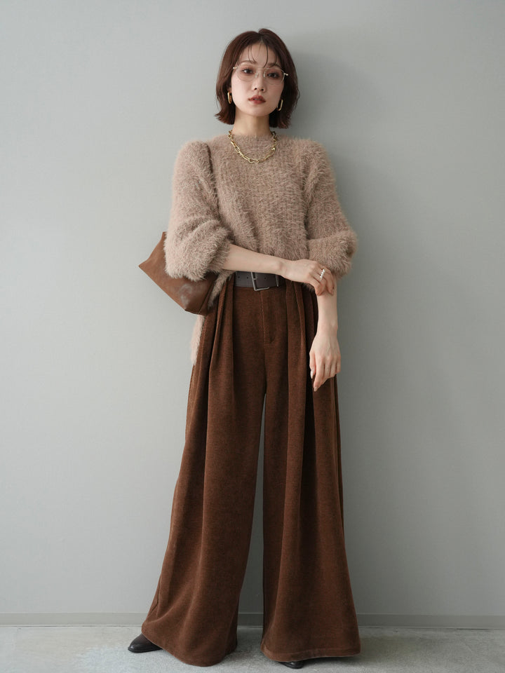 [予約]ボリュームスリーブシャギー MIXニットプルオーバー/brown