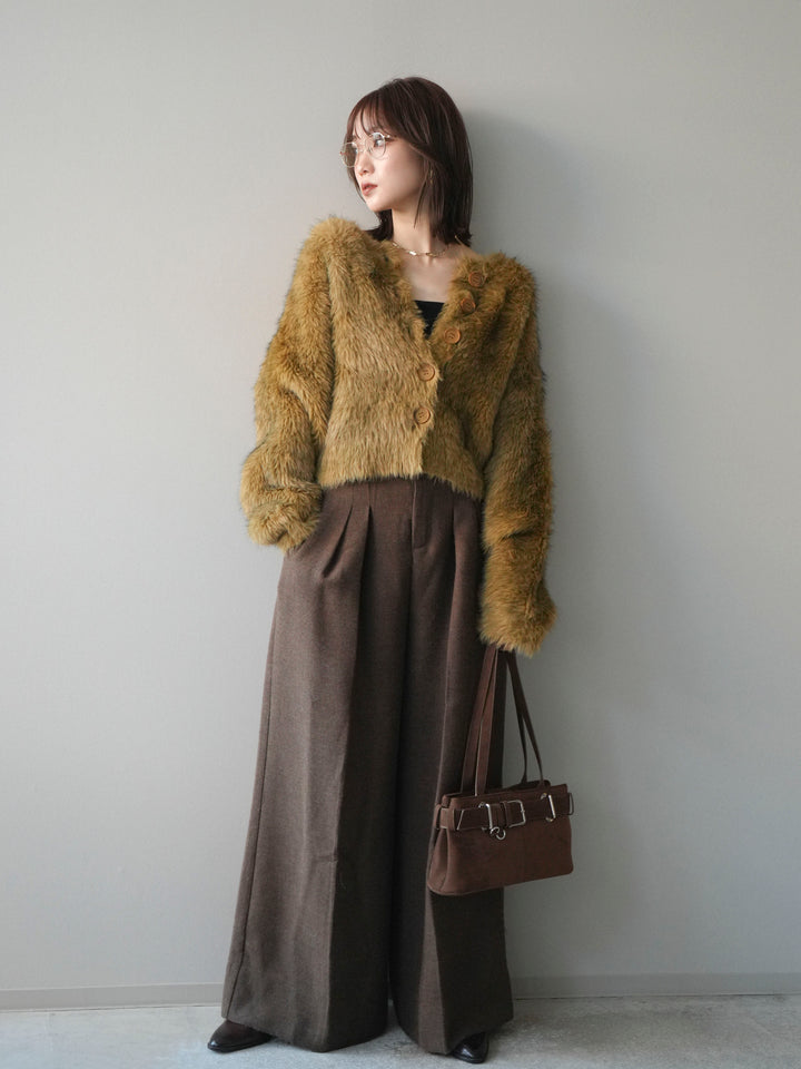 [予約]ミックスシャギーショートニットカーディガン/green