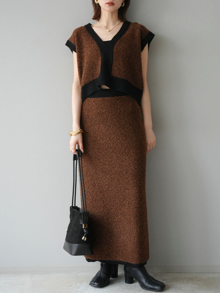 [予約]ブークレバイカラータイトニットスカート/ブラウン