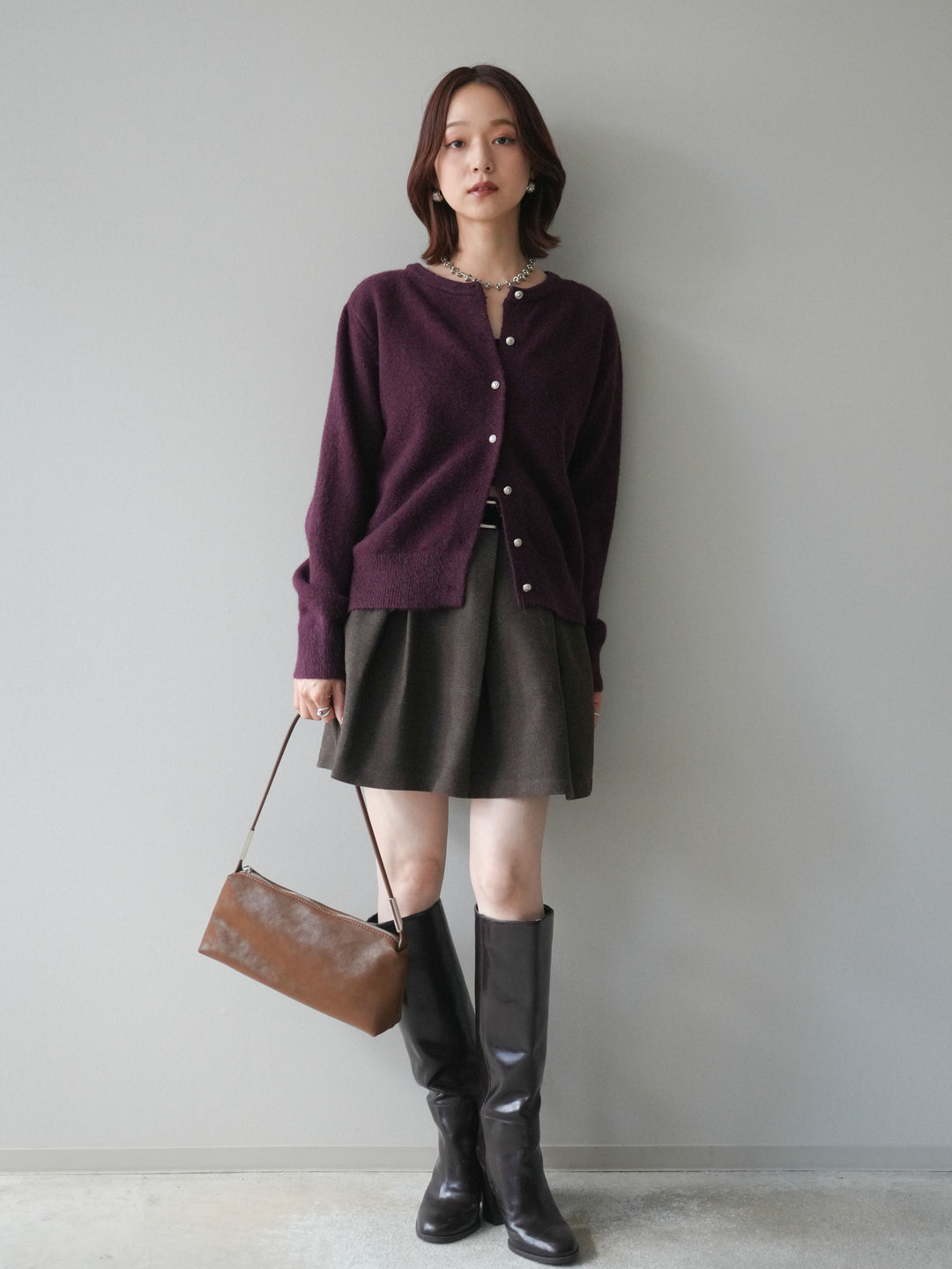 [予約]ベルト付きタックミニスカート/brown