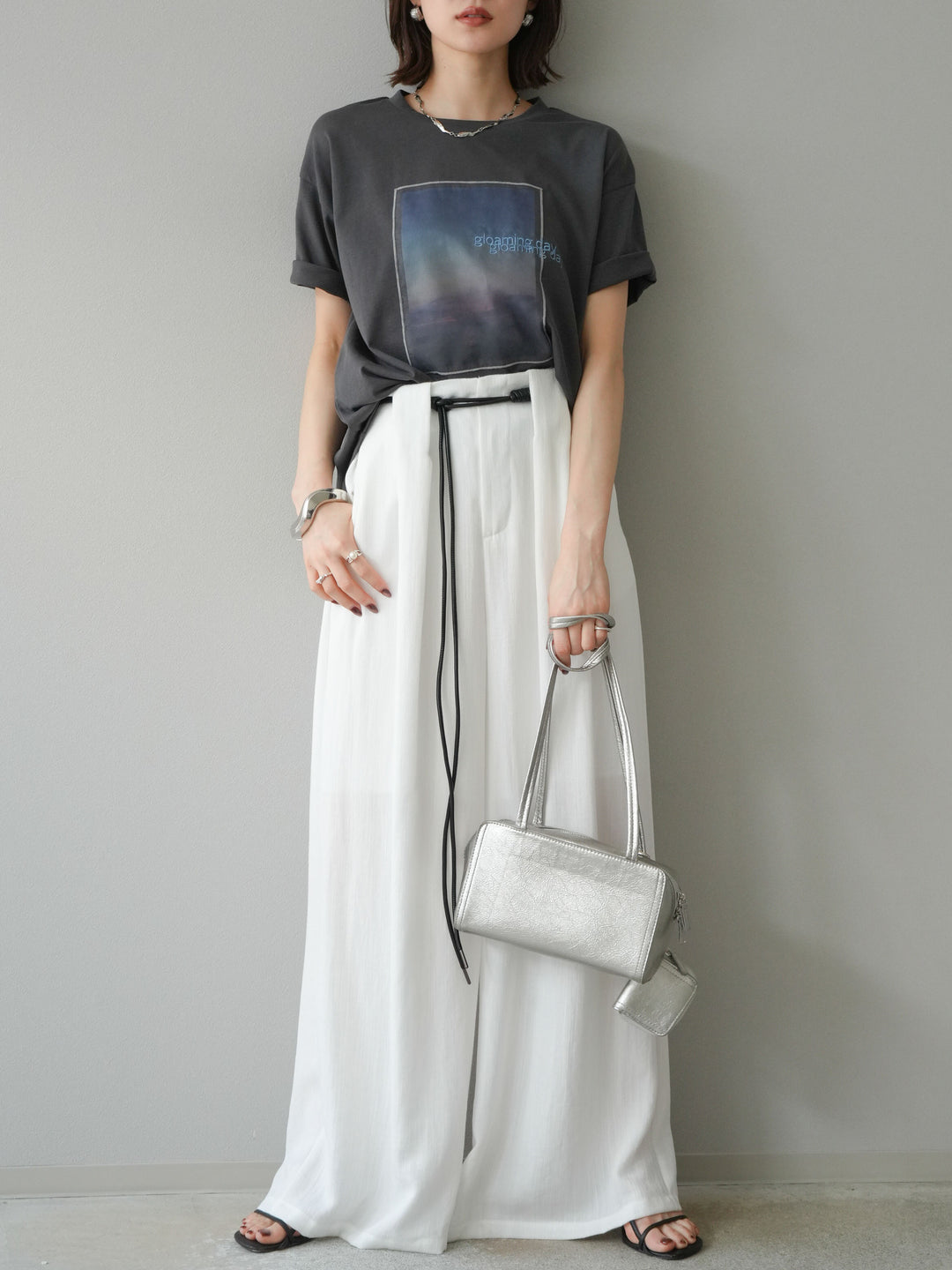 [予約]ロープデザインベルトリネンタッチワイドパンツ/オフ