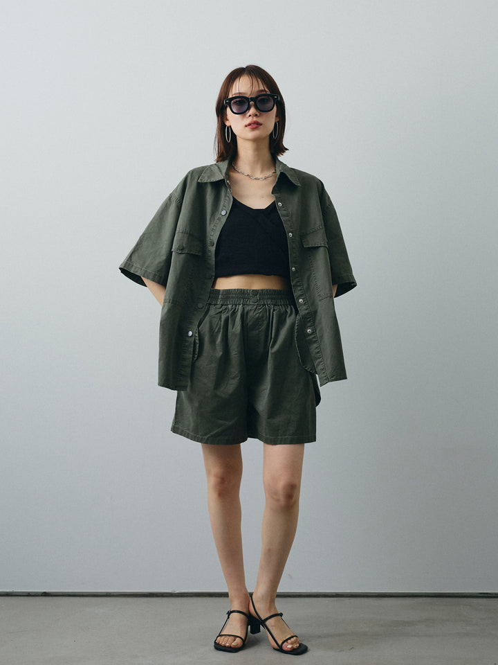 [SET]ミリタリーオーバーシャツ＆ハーフパンツSET UP+リネンライクカシュクールデザインビスチェ(2set)