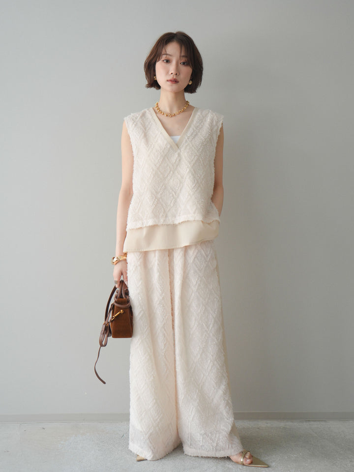 [SET]フリンジレイヤードVネックノースリーブ+選べるアクセセット(2set)