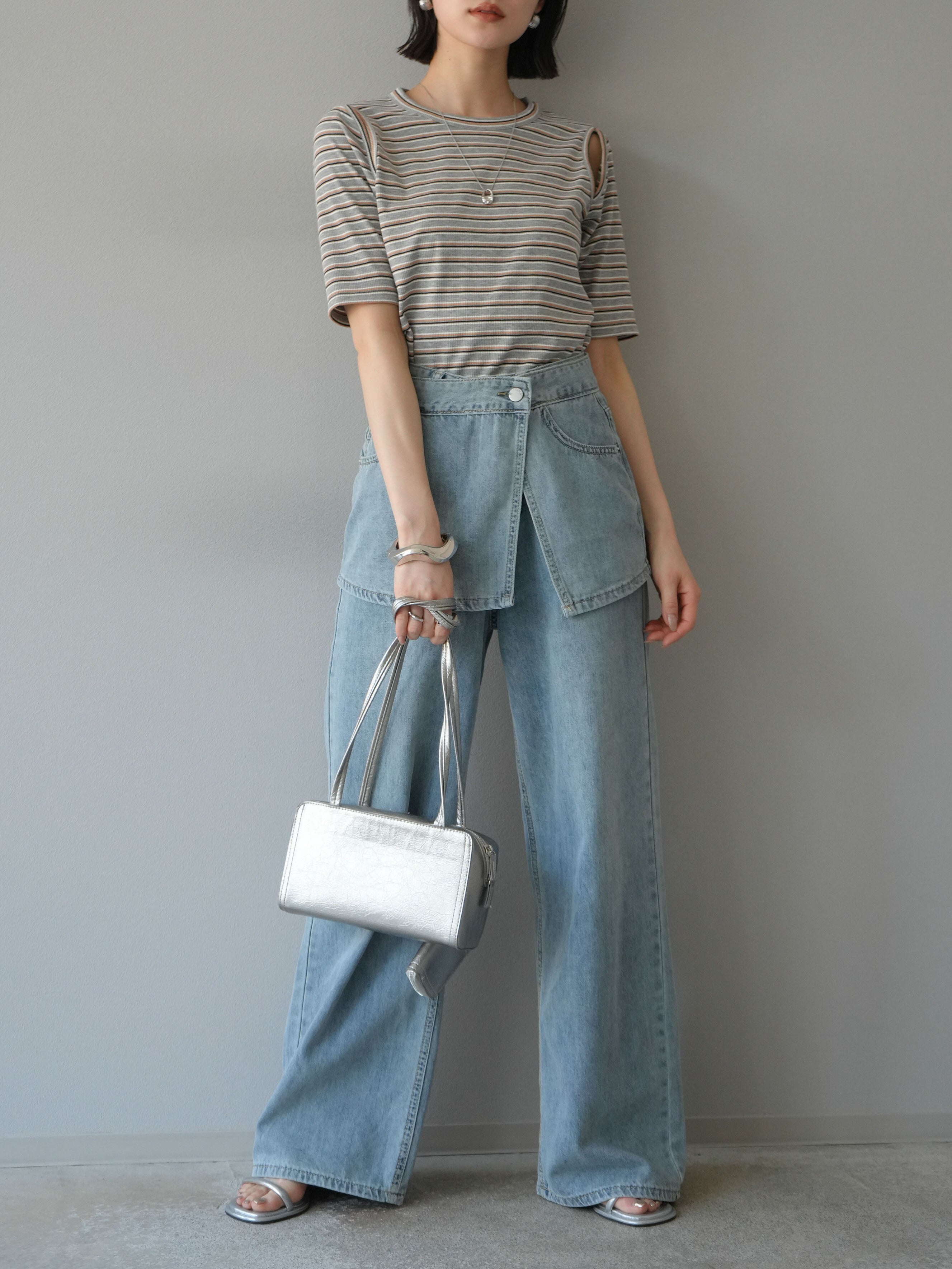 予約]コルセット付ワイドデニムパンツ/ライトブルー – Lumier