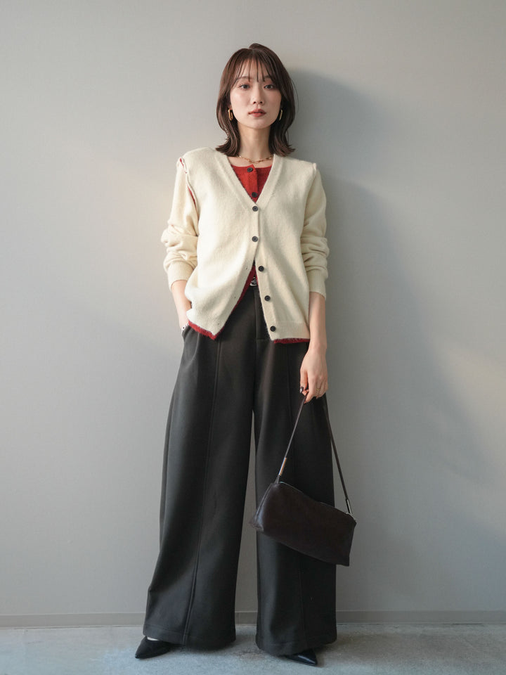 [予約]ベルト付き裏起毛ワイドパンツ/ brown