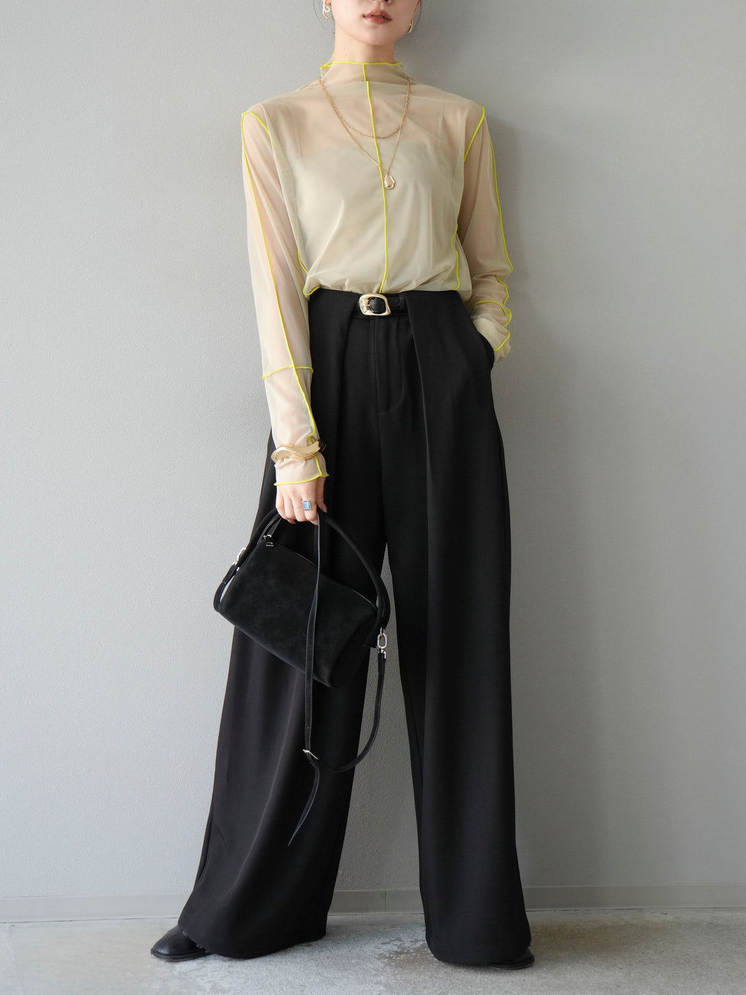 [予約]シアーパイピングカットソー/ピスタチオ×イエロー