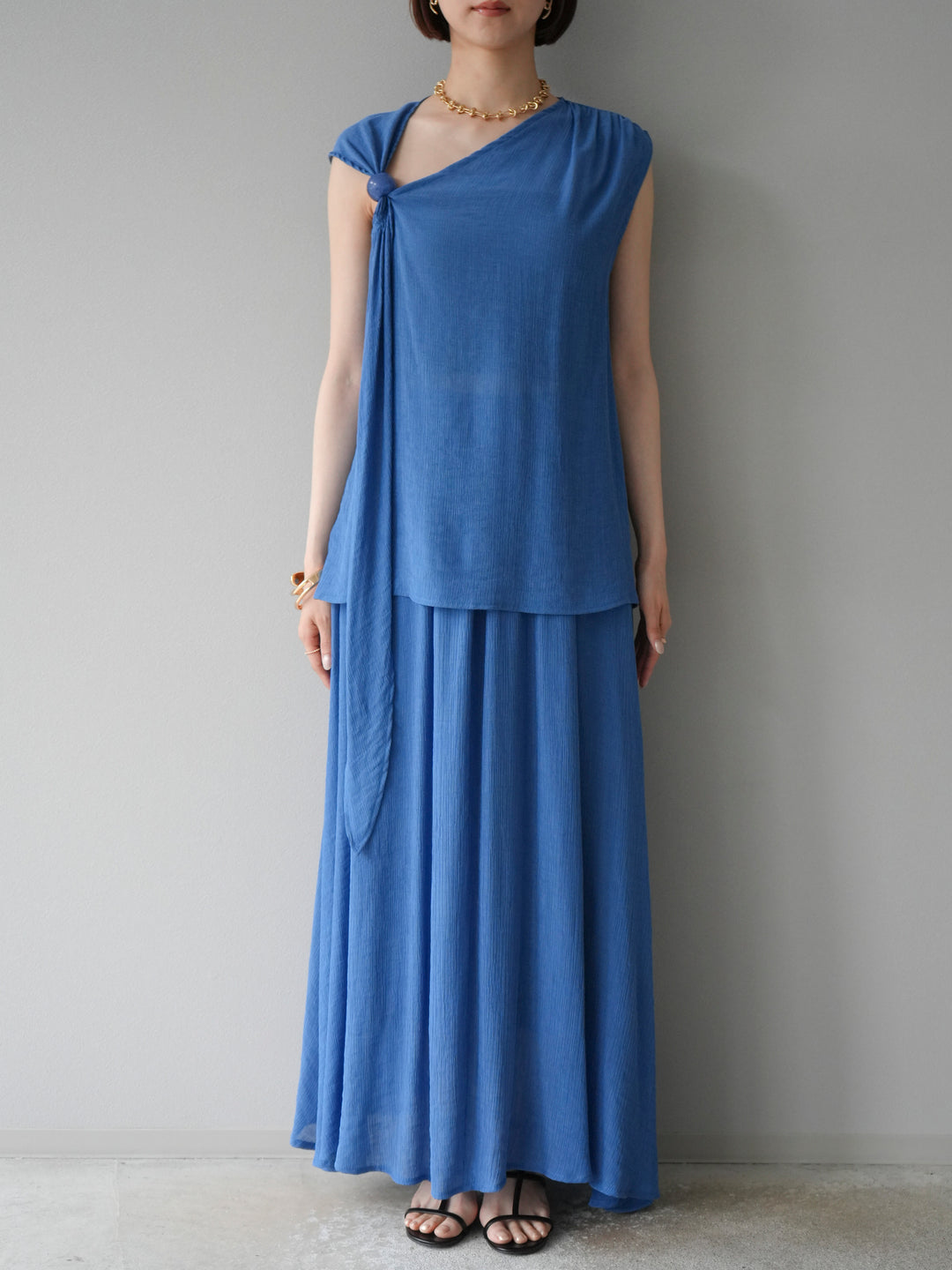 [SET]ビーズモチーフ楊柳ブラウス＆フレアスカートSET UP(2set)