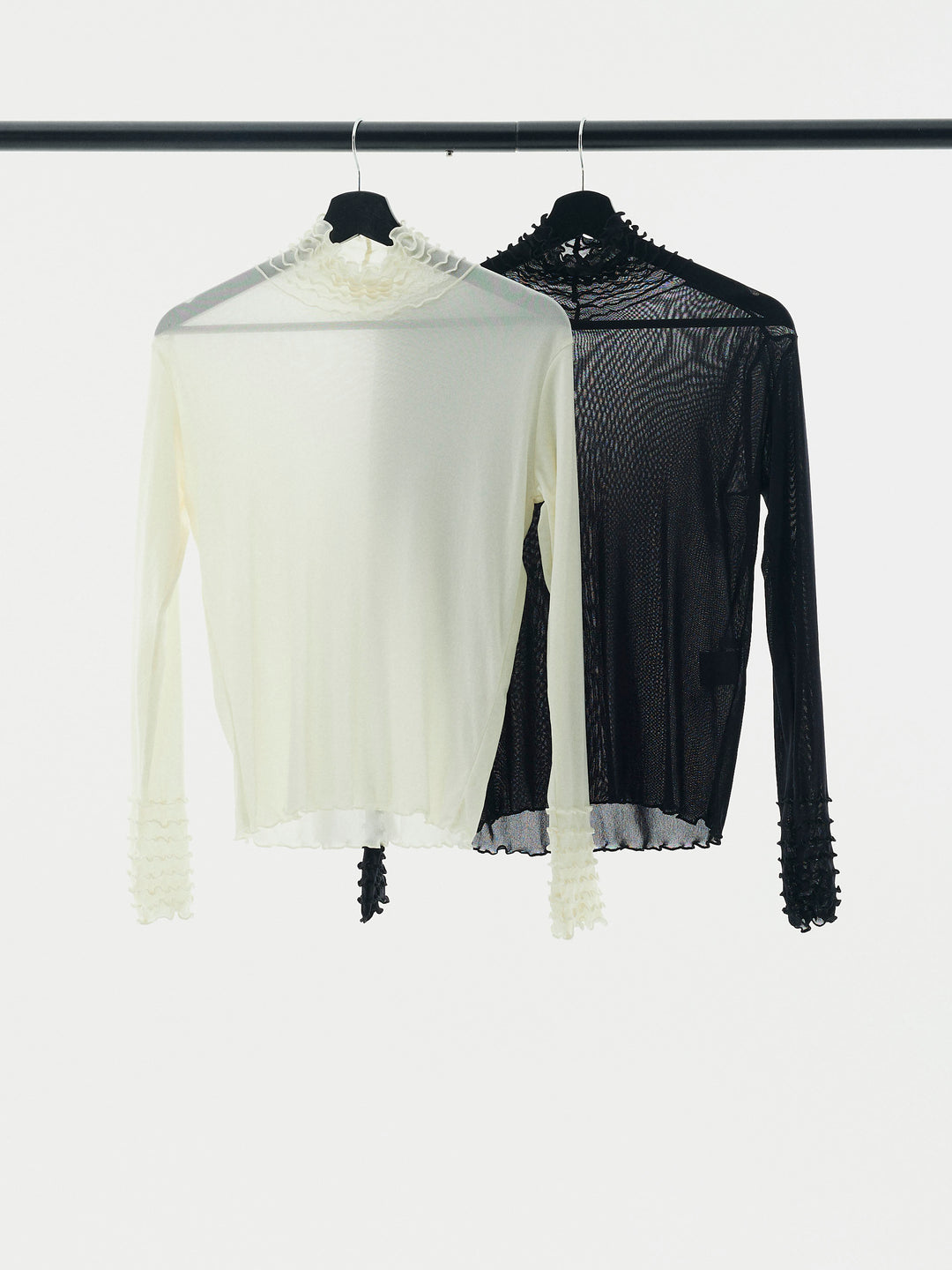 【Allure】[SET]シアーフリルメロートップス+タフタワイドカーブパンツ(2set)