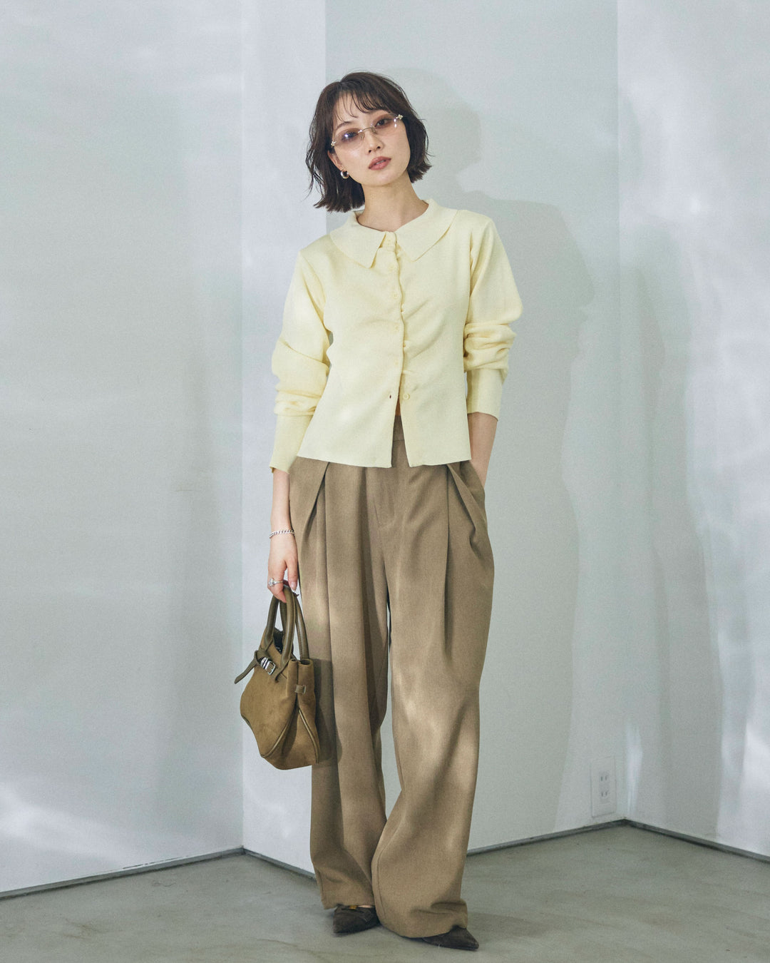 [予約]アシンメトリーウエストタックパンツ/beige