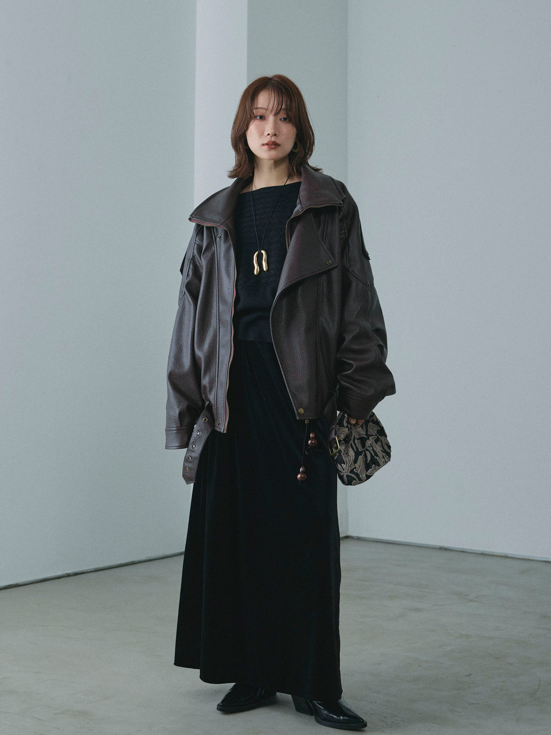 [予約]スタンドカラーレザーブルゾン/brown