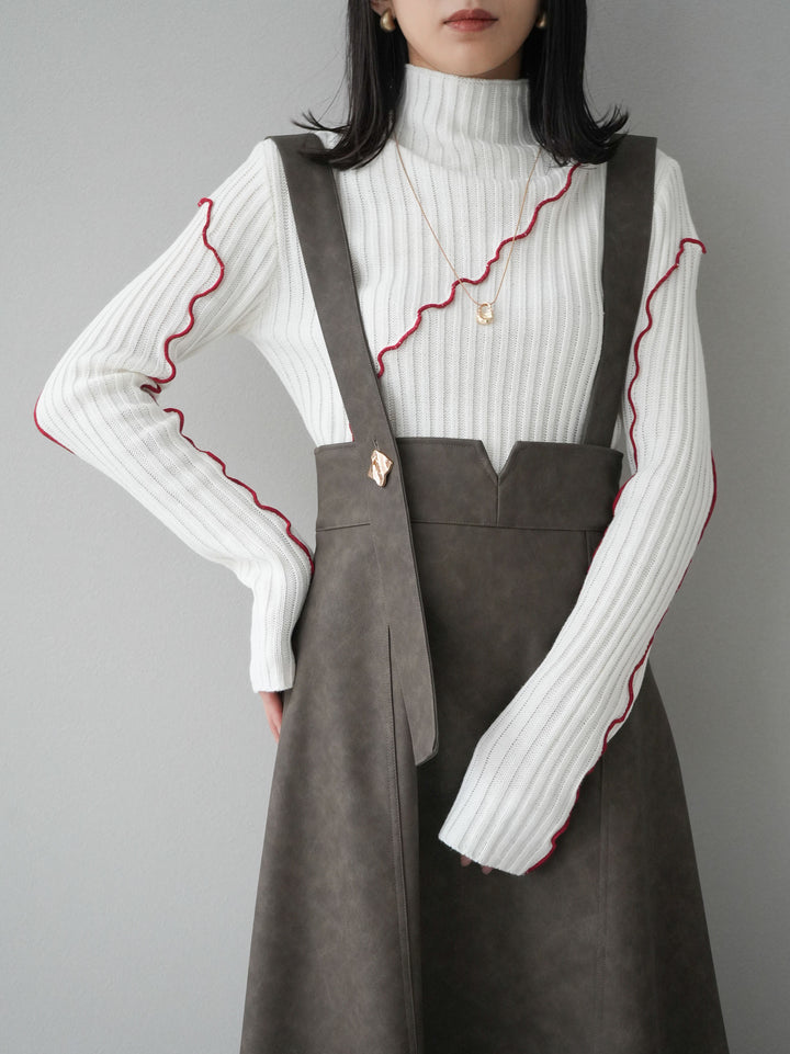 【預購】色彩協調柔和高領針織上衣/象牙色