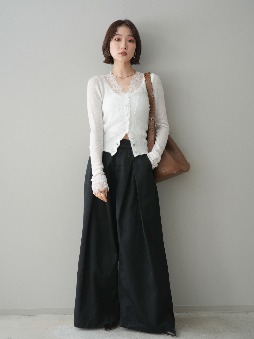 [予約]モヘアタッチレースニットカーディガン/off