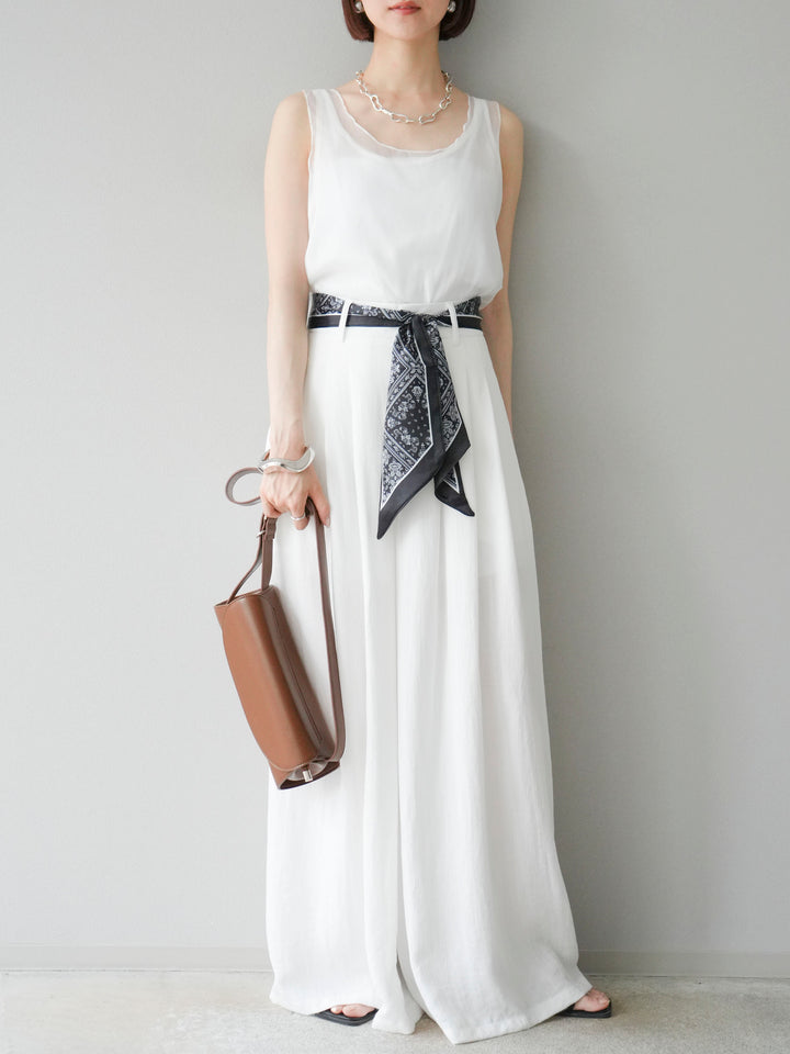 [予約]スカーフベルト付3タックワイドパンツ/オフ