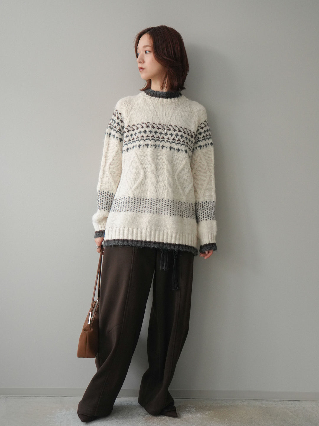 [予約]ベルト付裏起毛センターシームカーブパンツ/brown