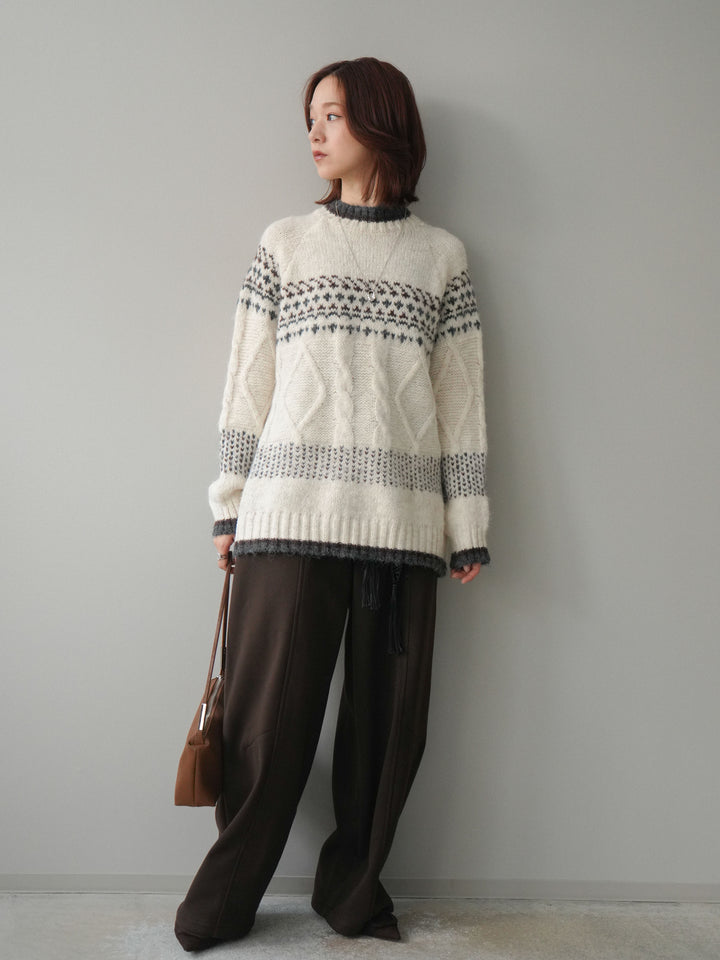 [予約]ベルト付裏起毛センターシームカーブパンツ/brown