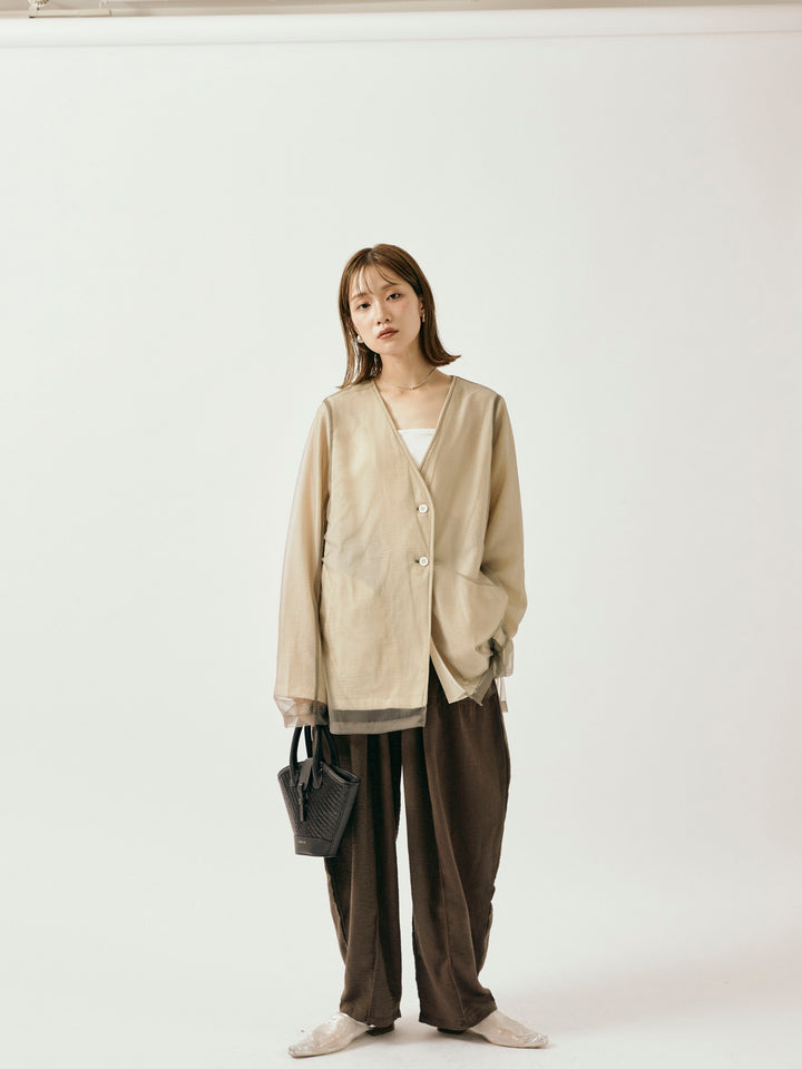 [予約]チュールレイヤードVジャケット/アイボリー