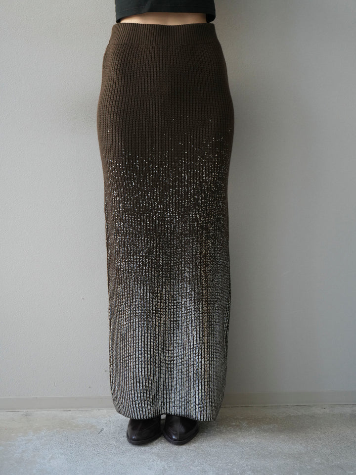 [予約]箔プリントニットタイトスカート/coffeebrown