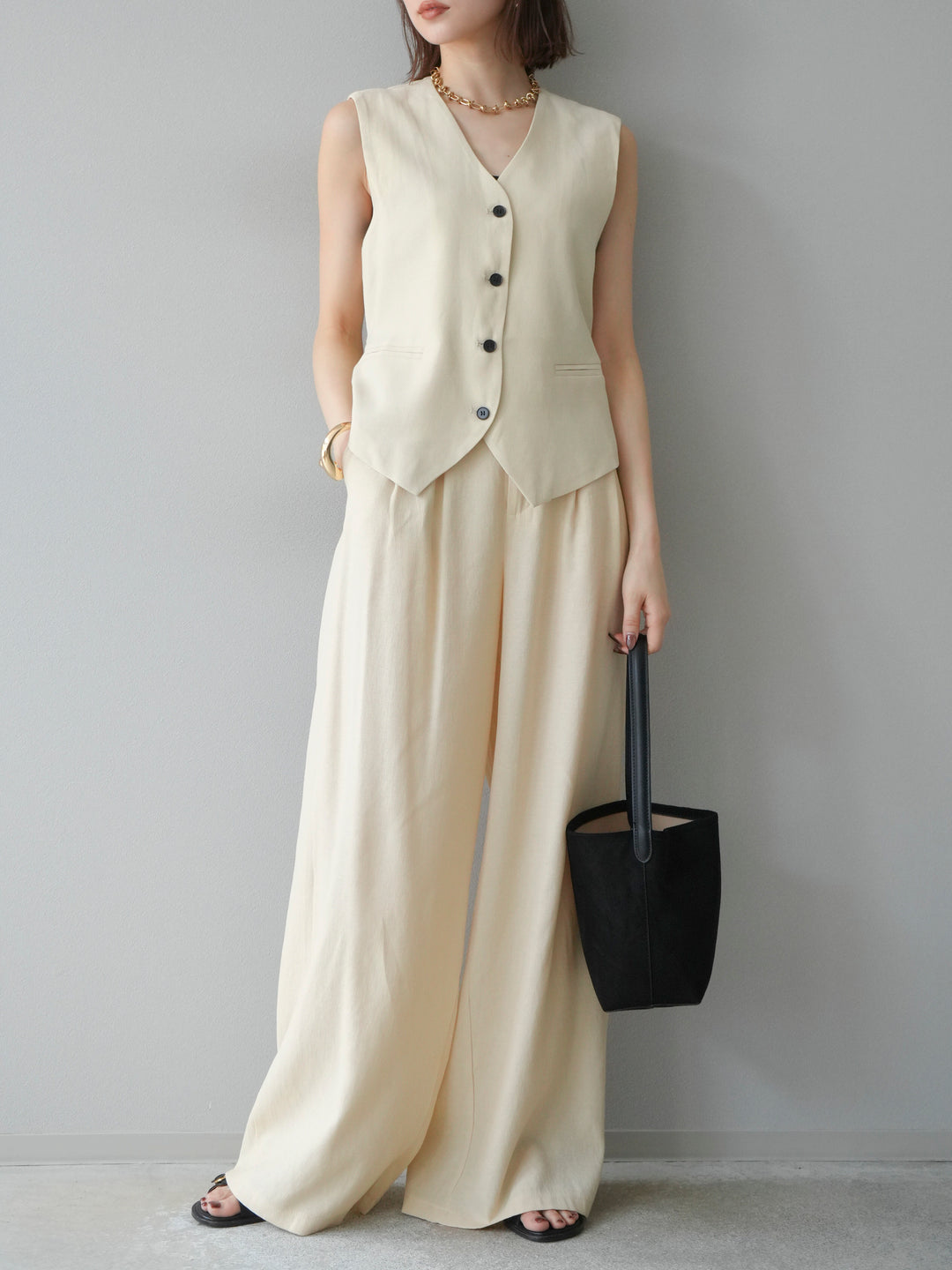 [SET]Vネックジレ＆ワイドパンツSET UP(2set)