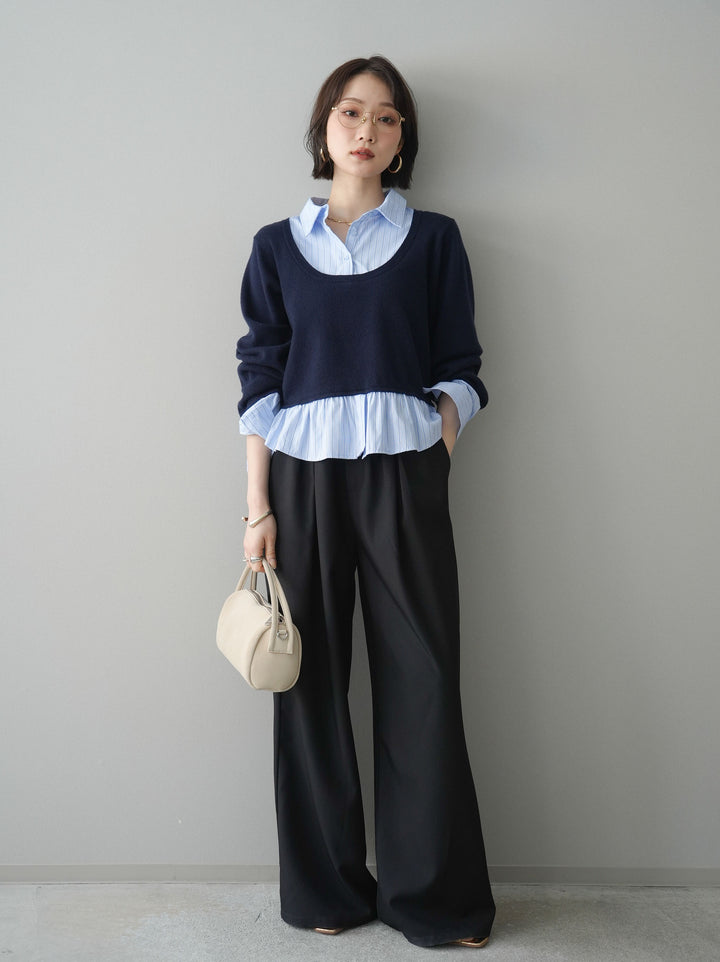 [予約]ベルト付キーホルダーモチーフワイドパンツ/black