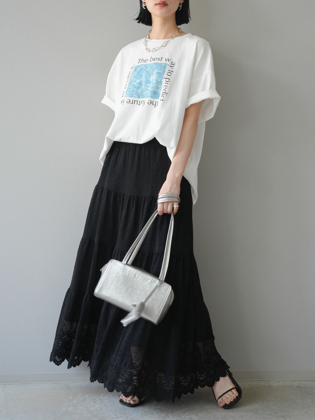 [予約]レースロングスカート/ブラック