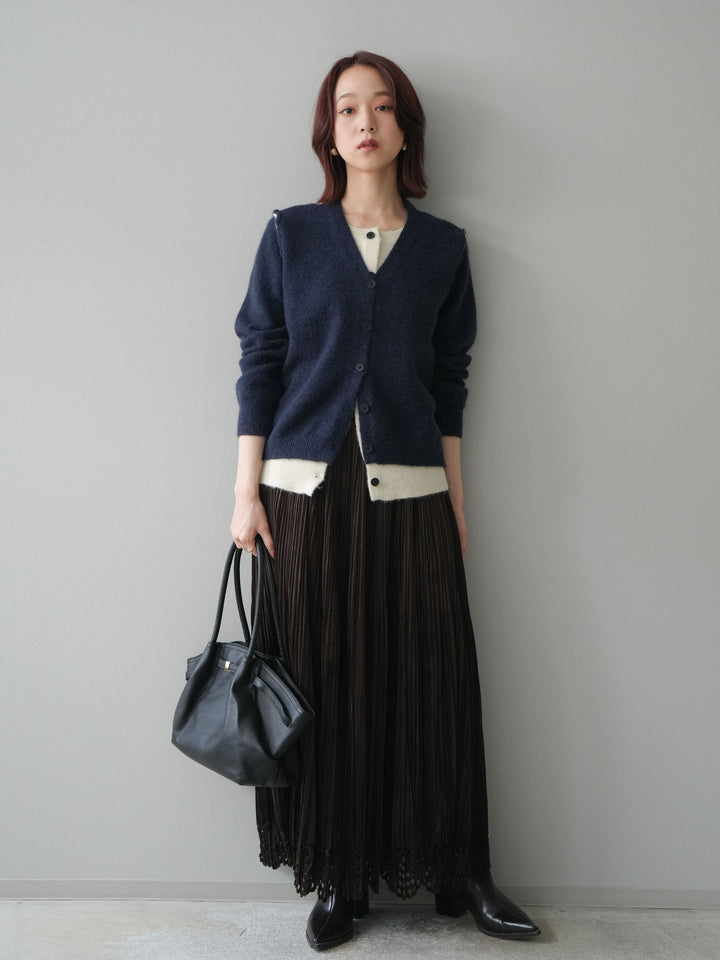 [予約]パンチングデザインスエードプリーツスカート/darkbrown