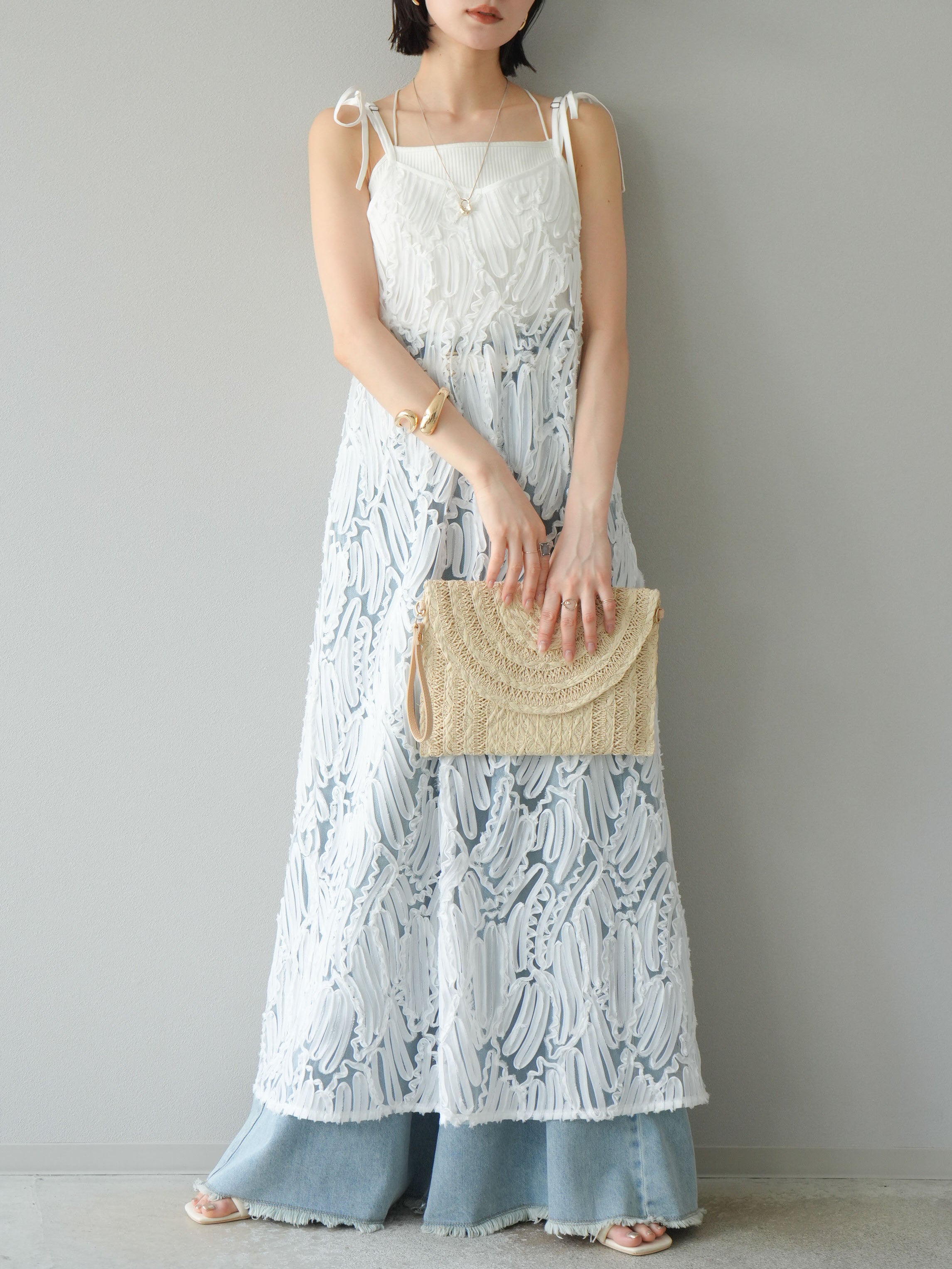 予約]フリンジハイウエストワイドデニムパンツ/ライトブルー – Lumier