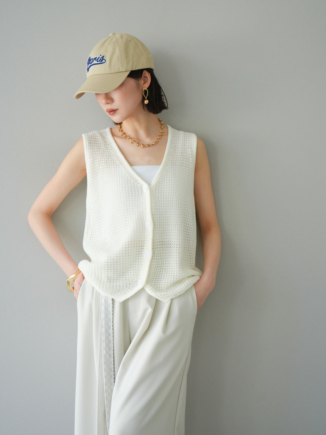 【預購】華夫格針織背心/象牙白