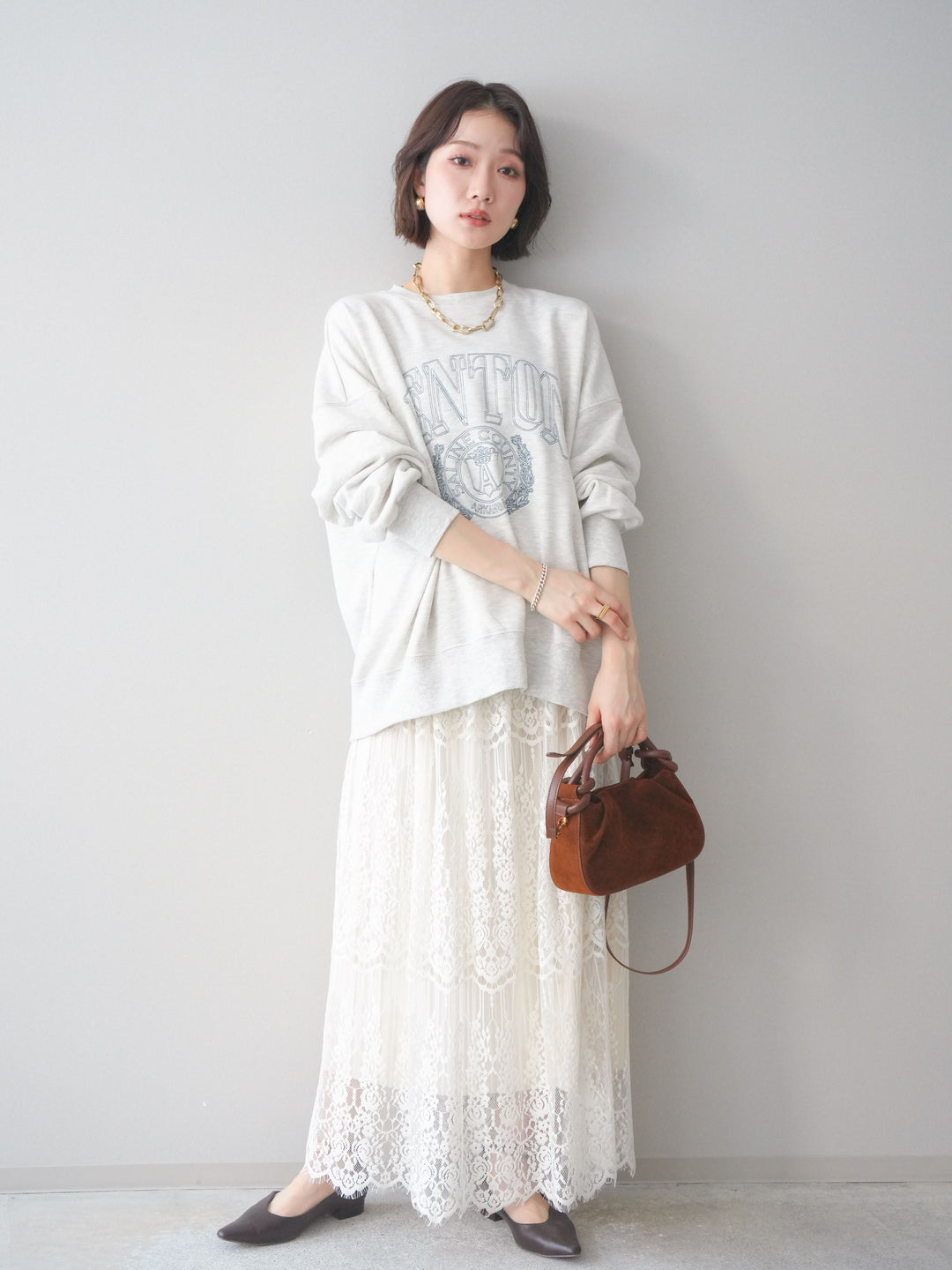 [予約]カレッジロゴ刺繍BIGスウェットプルオーバー/lightgray