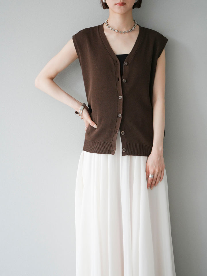 [SET]Vネックレーヨンニットベスト+選べるアクセセット(2set)