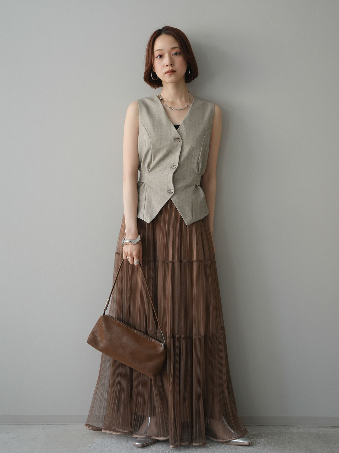 [予約]サイド切替ヘリンボーンベスト/beige