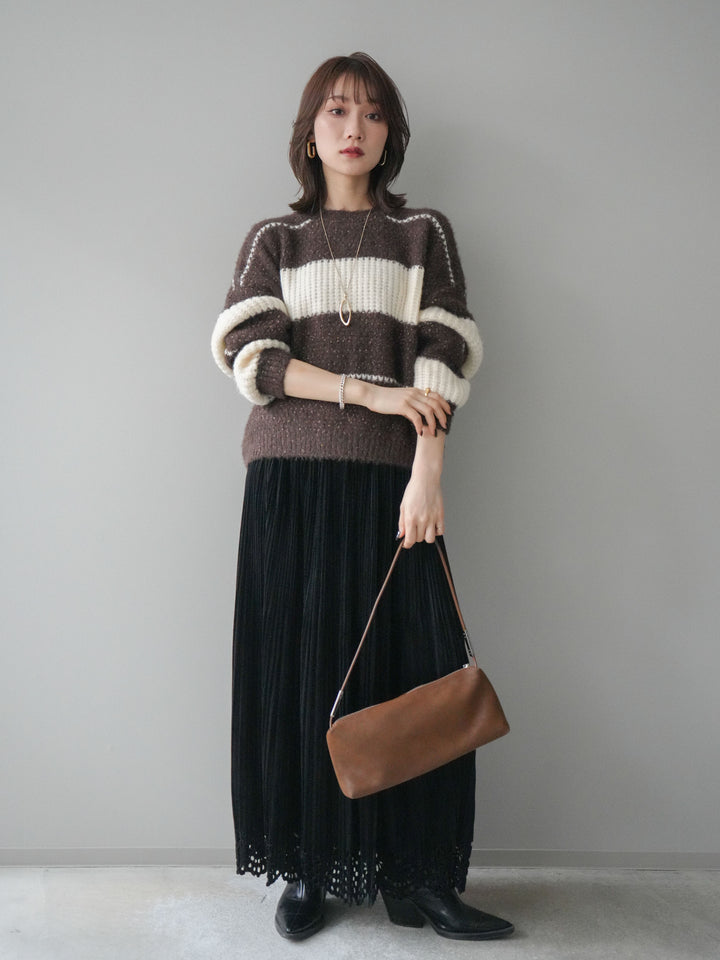 [予約]ネップヤーンボーダーニットプルオーバー/brown