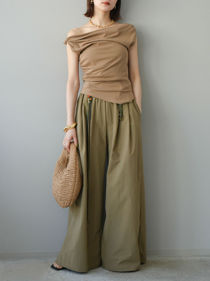 [SET]タックデザイントップス＆ビーズベルト付きパンツSET UP(2set)