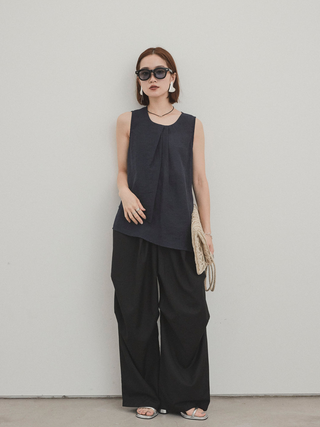 [SET] 透視褶皺不對稱襯衫 + 透視褶皺不對稱襯衫 (2 件套)