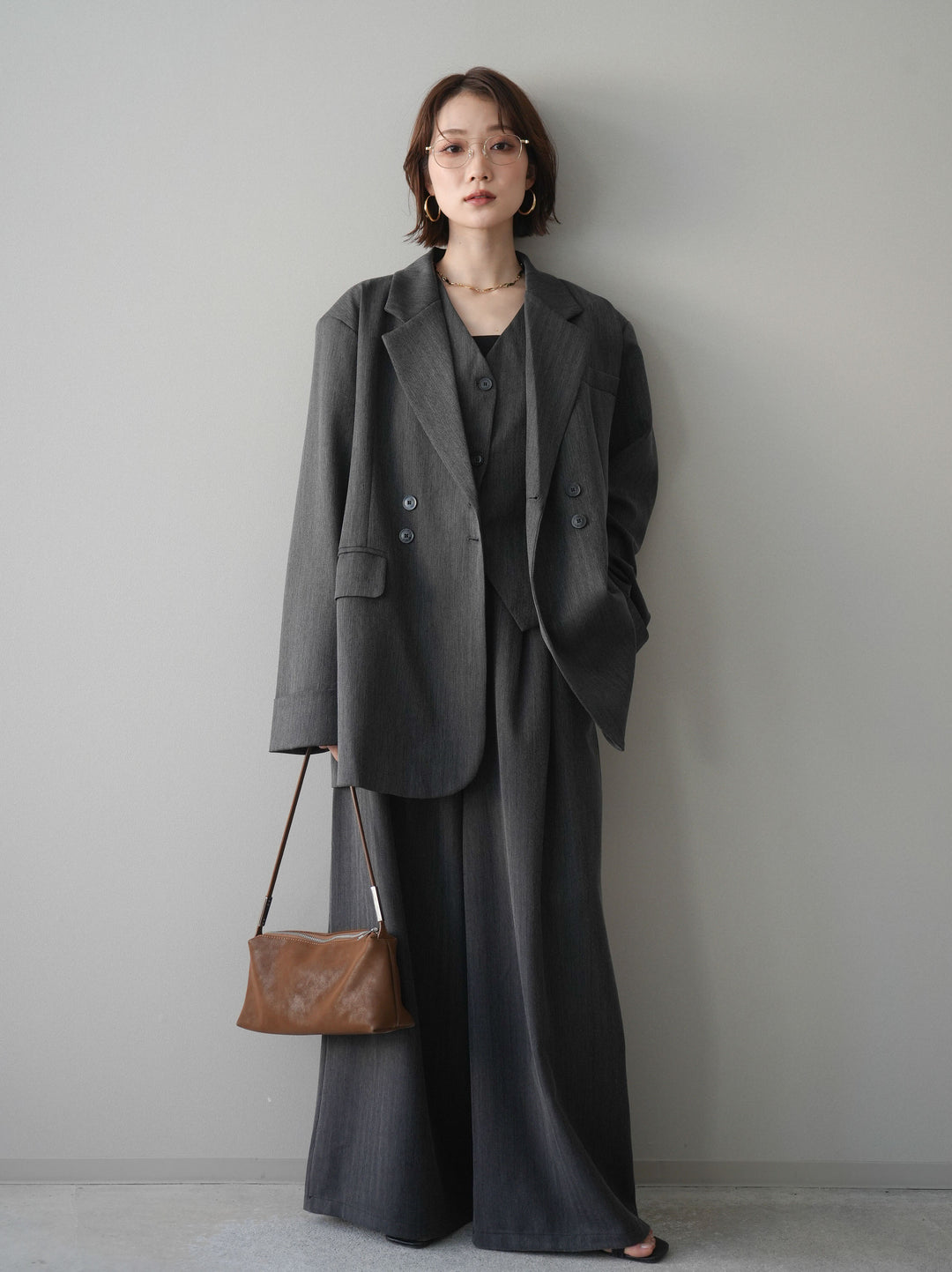 [予約]ダブルボタンヘリンボーンジャケット/black