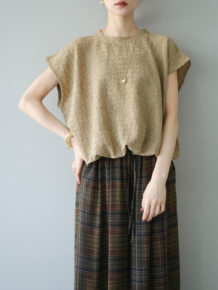 【預購】抽繩提花套頭衫/米色