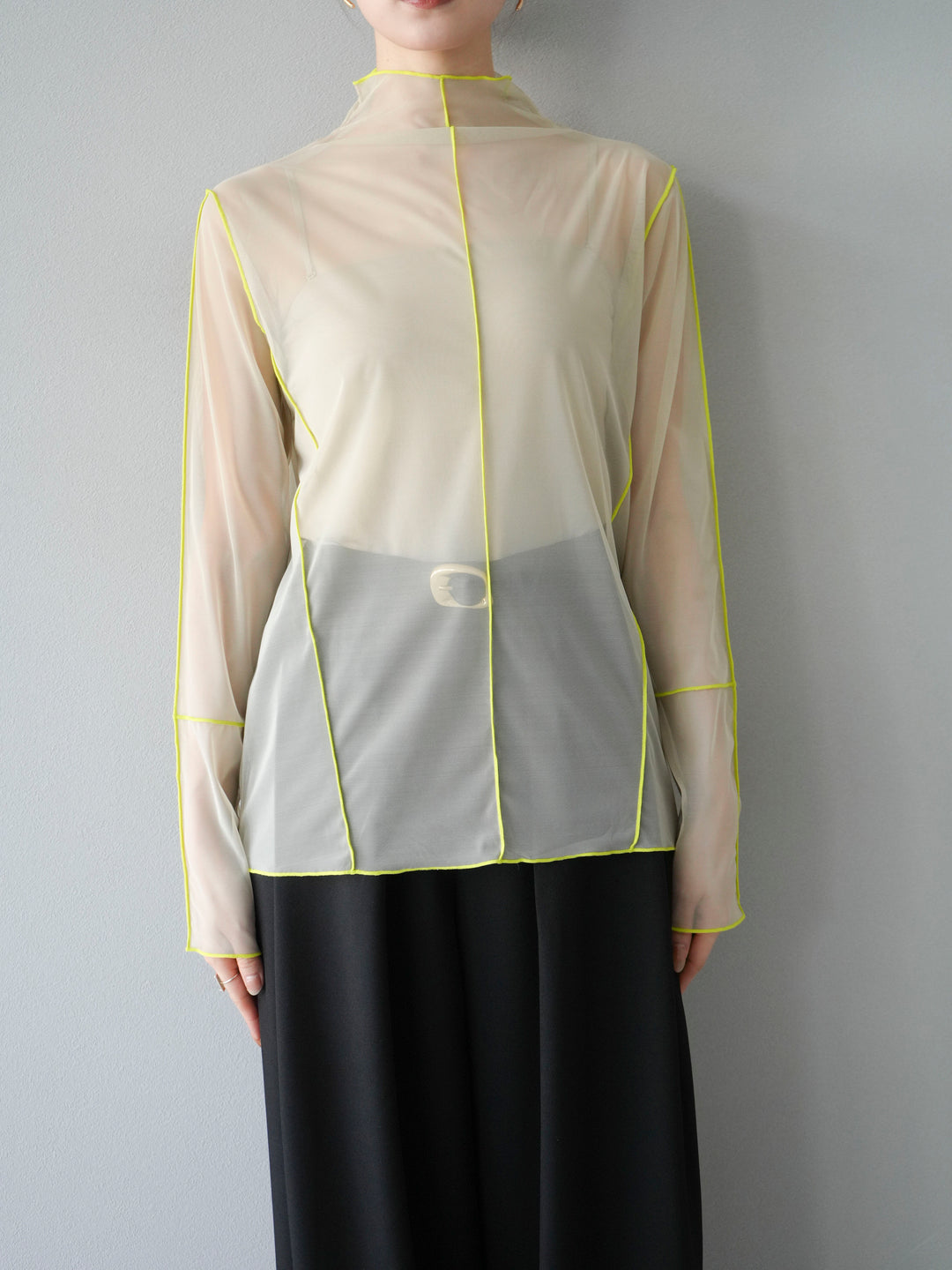 [予約]シアーパイピングカットソー/ピスタチオ×イエロー
